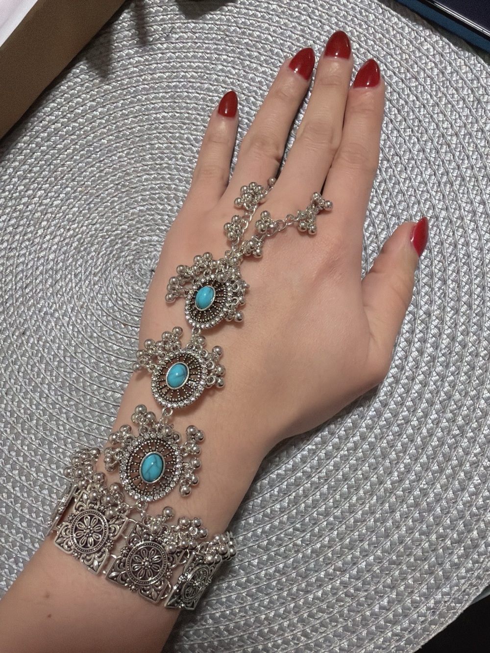 Turquoise-Style Statement Bracelet in Silver